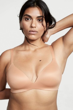 Victoria's Secret Bare Smooth Lightly Podsite Plunge Non Wired Bra Champagne Nude | OPFGN-6259