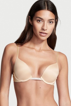 Victoria's Secret Bare Smooth Plunge Shine Multiway Bra Marzipan Nude | MZQPT-1259