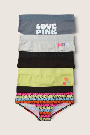 Victoria's Secret Bavlnene Hipster Knickers 5 Pack Black/Grey/Green Logo Print | DVMUO-8743