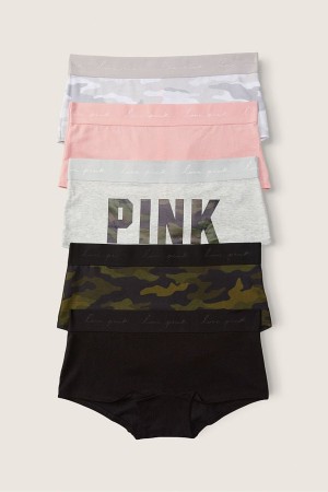 Victoria's Secret Bavlnene Kratke Knickers 5 Pack Black/Grey/Pink/Green | BTNRE-5394