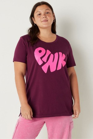 Victoria's Secret Bavlnene Kratke Sleeve Campus T-Shirt Bordove Ruzove | YLFVM-1065