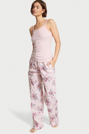 Victoria's Secret Bavlnene Long Pyjamas Ruzove Pruhované | QBUHC-7698