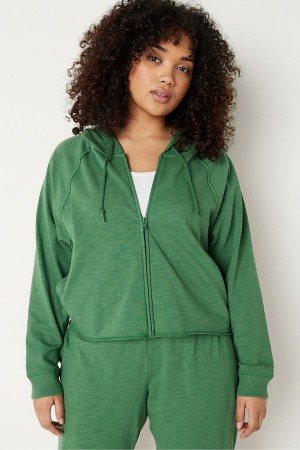 Victoria's Secret Bavlnene Slub Crop Cut Off Full Zip Hoodie Ruzove | PKZIQ-2701