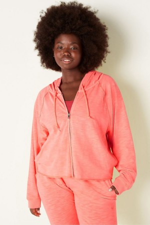 Victoria's Secret Bavlnene Slub Crop Cut Off Full Zip Hoodie Ruzove | WNYPV-8074