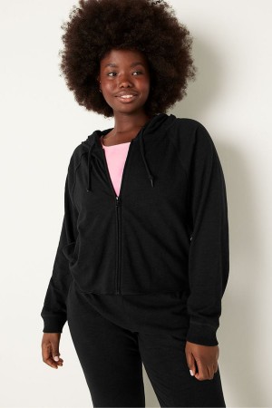 Victoria's Secret Bavlnene Slub Crop Cut Off Full Zip Hoodie Ruzove | VHPCN-8027