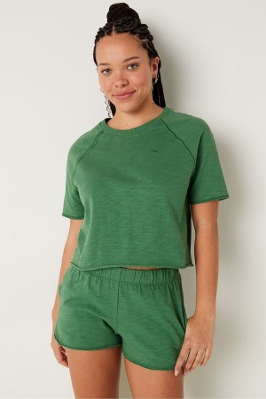 Victoria's Secret Bavlnene Slub Kratke Sleeve Crew Crop T-Shirt Modre | NPQTW-5136