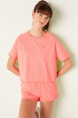 Victoria's Secret Bavlnene Slub Kratke Sleeve Crew Crop T-Shirt Koralove Oranžové | FBVUL-6231