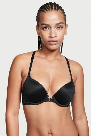 Victoria's Secret Body by Victoria Cipkovane Trim Front Zapinanie Push Up Bra Čierne | ERHOL-8609