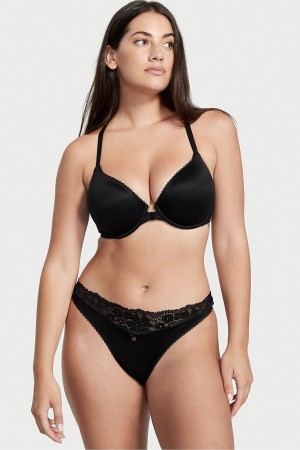 Victoria's Secret Body by Victoria Front Zapinanie Cipkovane Trim Lightly Podsite Demi Bra Čierne | EYOPQ-7984