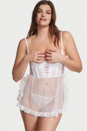 Victoria's Secret Broderie Open Cup Babydoll Biele | PLZKU-3261