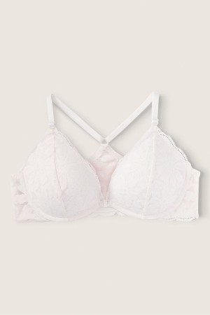 Victoria's Secret Cipkovane Front Zapinanie Push Up Bra Biele | DZGHU-9075