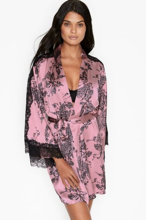 Victoria's Secret Cipkovane Inset Kimono Robe Čierne | GRCKY-4293