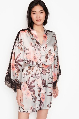 Victoria's Secret Cipkovane Inset Kimono Robe Čierne | JGAUH-9017