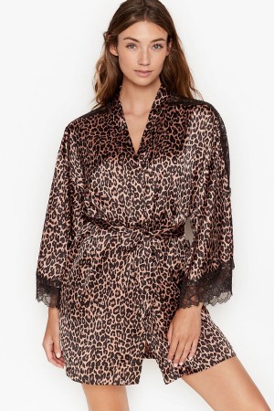 Victoria's Secret Cipkovane Inset Kimono Robe Čierne | YENTX-0854