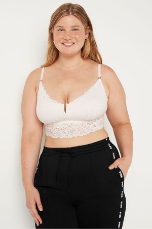 Victoria's Secret Cipkovane Longline Bralette Biele | PZVXL-7618