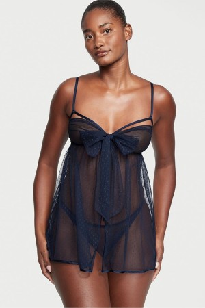 Victoria's Secret Dotted Mesh Babydoll Modre | KAJUR-2956