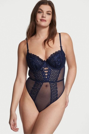 Victoria's Secret Dream Angels Broderie Unlined Balcony Body Námornícka Modrá Modre | MPTAL-6437