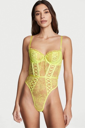 Victoria's Secret Dream Angels Cipkovane Unlined Balcony Bodysuit Lime Citron | XOEBZ-0136