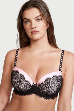 Victoria's Secret Dream Angels Cipkovane Push Up Bra Čierne Ruzove | FSDGQ-8214