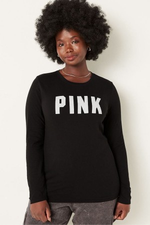 Victoria's Secret Everyday Long Sleeve Crew Tee Čierne | FMGDR-2941