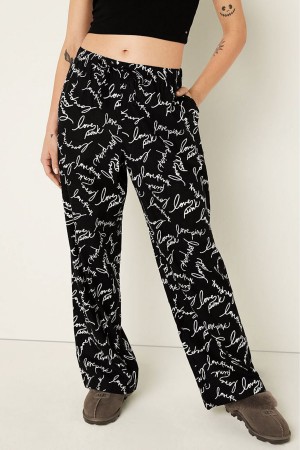 Victoria's Secret Flannel Pyjama Bottoms Čierne | VYXSE-6245