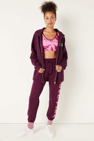 Victoria's Secret Fleece Oversized ZipUp Sweatshirt Bordove | ULIRV-4623