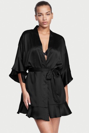 Victoria's Secret Flounce Satin Robe Čierne | DBPWV-7025