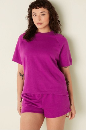 Victoria's Secret Kratke Sleeve Oversized Crew Neck T-Shirt Modre | VCZAY-4376