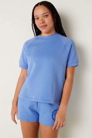 Victoria's Secret Kratke Sleeve Oversized Crew Neck T-Shirt Modre | QJLDZ-4653