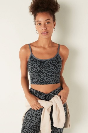 Victoria's Secret Lightly Podsite Low Impact Športové Crop Top Tmavo Leopardie Siva | PULIH-9328