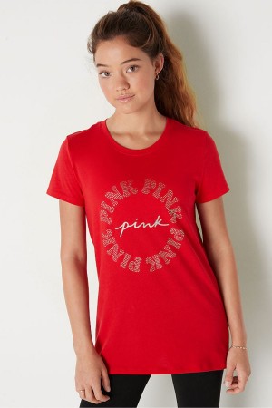 Victoria's Secret Logo Kratke Sleeve T-Shirt Ruzove | TWSXC-2196