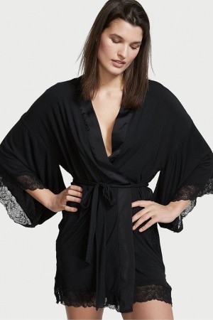 Victoria's Secret Modal Cipkovane Robe Čierne | BOYQU-7609