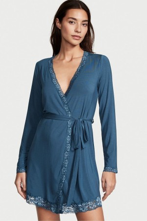 Victoria's Secret Modal Cipkovane Trim Robe Modre | BRUJP-5724