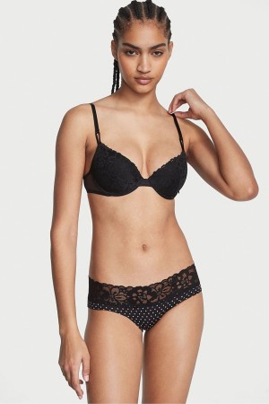 Victoria's Secret No-Show Cipkovane Pásom Hipster Knickers Čierne | LJTKM-5867