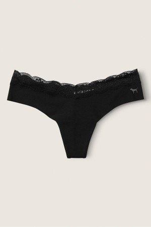 Victoria's Secret No-Show No Show Cipkovane Trim Tanga Knickers Čierne | IZMVC-1976