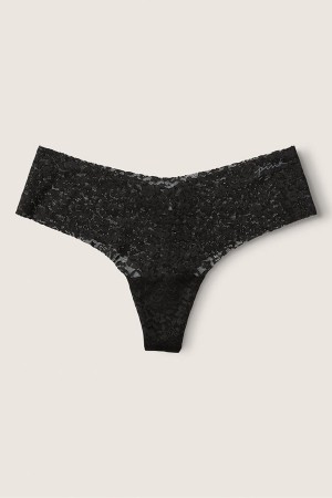 Victoria's Secret No-Show No Show Tanga Cipkovane Knickers Čierne | VSQZR-6375