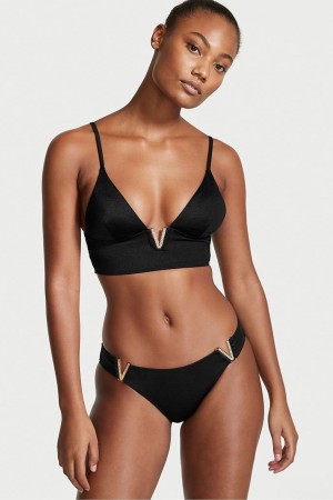 Victoria's Secret Plunge Triangle Bikiny Top Čierne | YUGNT-3276