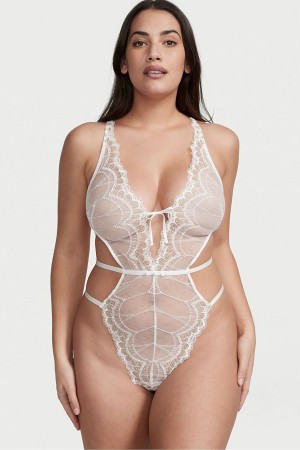 Victoria's Secret Remienkové Back Cipkovane Body Biele | SVPDC-2934