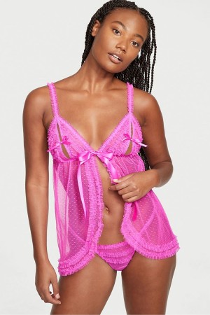 Victoria's Secret Ruffle Peekaboo Babydoll Čierne | QKPBG-2157