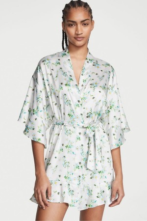 Victoria's Secret Satin Flounce Robe Honeybee Floral Print | TCLBQ-8695