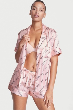 Victoria's Secret Satin Kratke Pyjamas Ruzove | CWDAG-4501