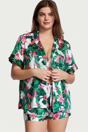 Victoria's Secret Satin Kratke Pyjamas Čierne Pruhované | PWOZE-4970