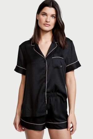 Victoria's Secret Satin Kratke Pyjamas Čierne | GEJQM-5701