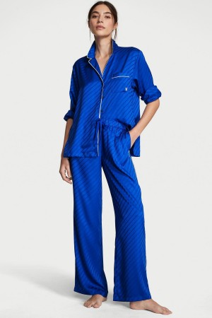 Victoria's Secret Satin Long Pyjamas Modre | BADPK-8492