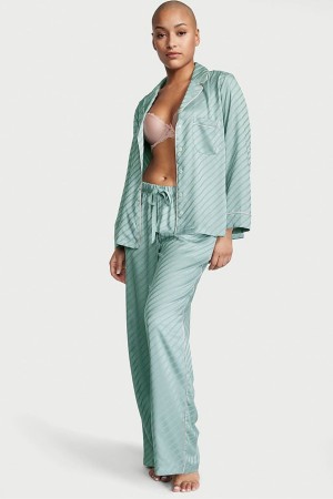 Victoria's Secret Satin Long Pyjamas Zelene | WEYUM-7168