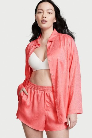 Victoria's Secret Satin Long Sleeve Kratke Pyjamas Žlté | YALNX-8149