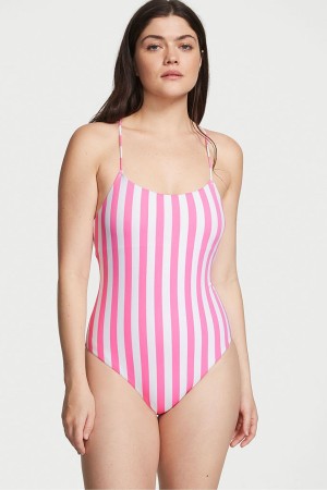 Victoria's Secret Scoop Neck Swimsuit Ruzove Pruhované | PLRXF-3269