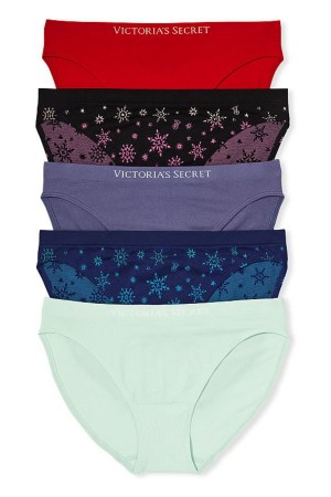 Victoria's Secret Seamless Bikiny Knickers 5 Pack Red/Blue/Purple/Black/Green | KATYU-3806