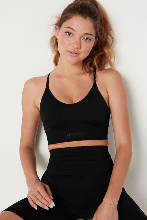 Victoria's Secret Seamless Seamless Lightly Podsite Low Impact Sports Bra Čierne | GIDTX-7690