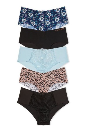 Victoria's Secret Sexy Illusions by Victorias Secret No Show Cheeky Knickers 5 Pack Black/Leopard/Blue | VGKOX-4978